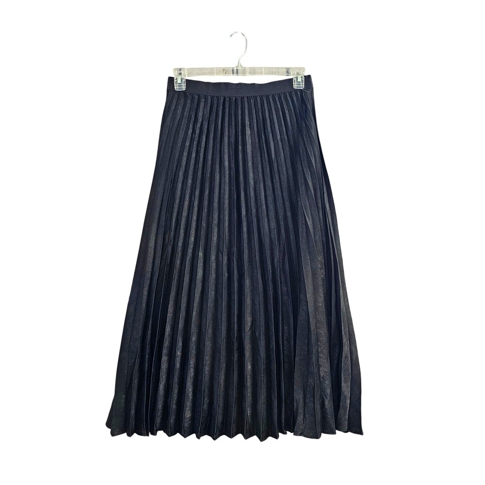 Max Studio London Pleated Midi Skirt Womens Large Black Solid 4906X9512 NWT